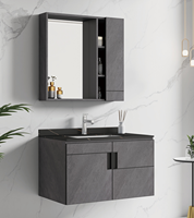 Meuble-lavabo de salle de bain en PVC gris au design moderne avec miroir encadré pour villas hôtels et lavabo inclus