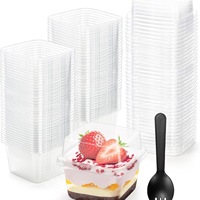 IMEE Gobelet carré en plastique transparent épaissi de 300 ml pour mousse, dessert, crème brûlée, en PP, avec couvercle, pour pudding et lait