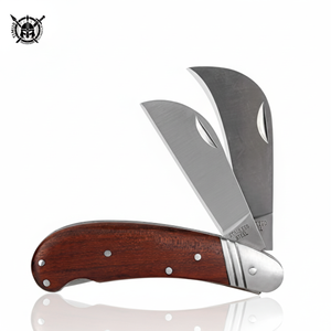 Couteau pliant à double lame de style dernier cri, acier Damas, manche en os de chameau, logo OEM personnalisé, haute qualité, pour la chasse en plein air, porte-clés - Product Image 1