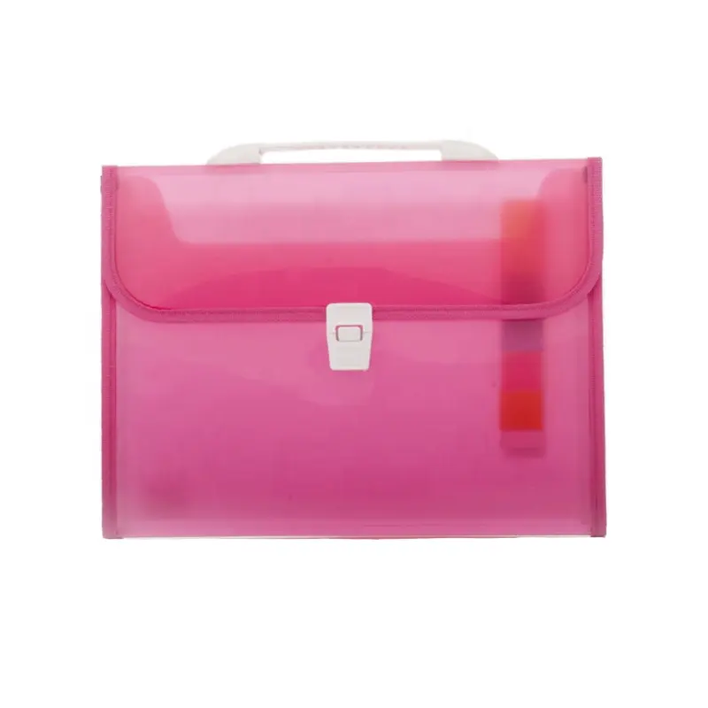 A4 Plastic Transparent Candy Color Expanding File Folder With Handle