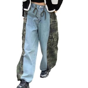 กางเกงยีนส์ขากว้างแบบมีเชือกผูกเอว แต่งลายพรางด้านข้าง ดีไซน์เฉพาะตัว หลากหลายสไตล์ ขายส่งแบบใหม่ - Product Image 3