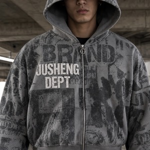 Maßgeschneiderter Crop-Hoodie für Markenkollektionen All-Over-Print Acid Wash Distressed Herren Großhandel - Product Image 3