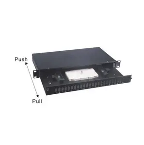 1U 19" Rack Sliding Type Termination Box 12 24 Port Fiber Optic Network Patch Panel With Splice Tray And Pigtail