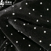 Tela de terciopelo negro spandex brillante ropa tela de diamantes de imitación