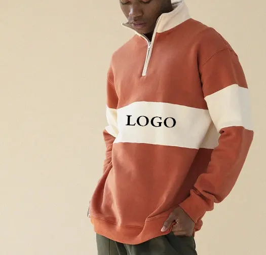 New mode 2021 herbst warme quater zipper hoodie männer orange plain pullover 1/4 zip trichter neck sweatshirt
