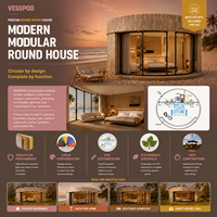 Vesspod Maison en verre isolée préfabriquée de luxe européenne en bois, diamètre 8m, étanche et respirante, double vitrage teinté pour villa