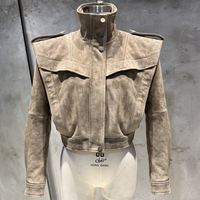 Veste d'hiver pour femme en cuir véritable, veste en daim de mouton, veste en cuir oversize courte