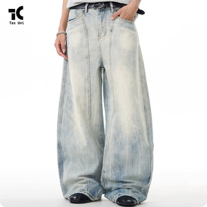 <span class=keywords><strong>Jeans</strong></span> Denim Blu Chiaro Retrò a Gamba Larga <span class=keywords><strong>con</strong></span> Patchwork, Traspiranti, Stile Y2K, di Alta Qualità, Personalizzati, Lavati, Modellanti, Comodi e Casual - Product Image 5