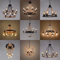 Lustre suspendu rétro en fer forgé avec corde de chanvre, éclairage LED, style loft, design créatif pour les magasins de vêtements, les restaurants