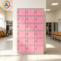 Armoire de rangement multi-portes en acier rose et gris pour vestiaire scolaire ou de gymnase
