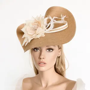 Deluxe Fascinators Chapéus Moda Straw Church Hat Wedding Theme Party Derby Hat Millinery para Mulheres Meninas
