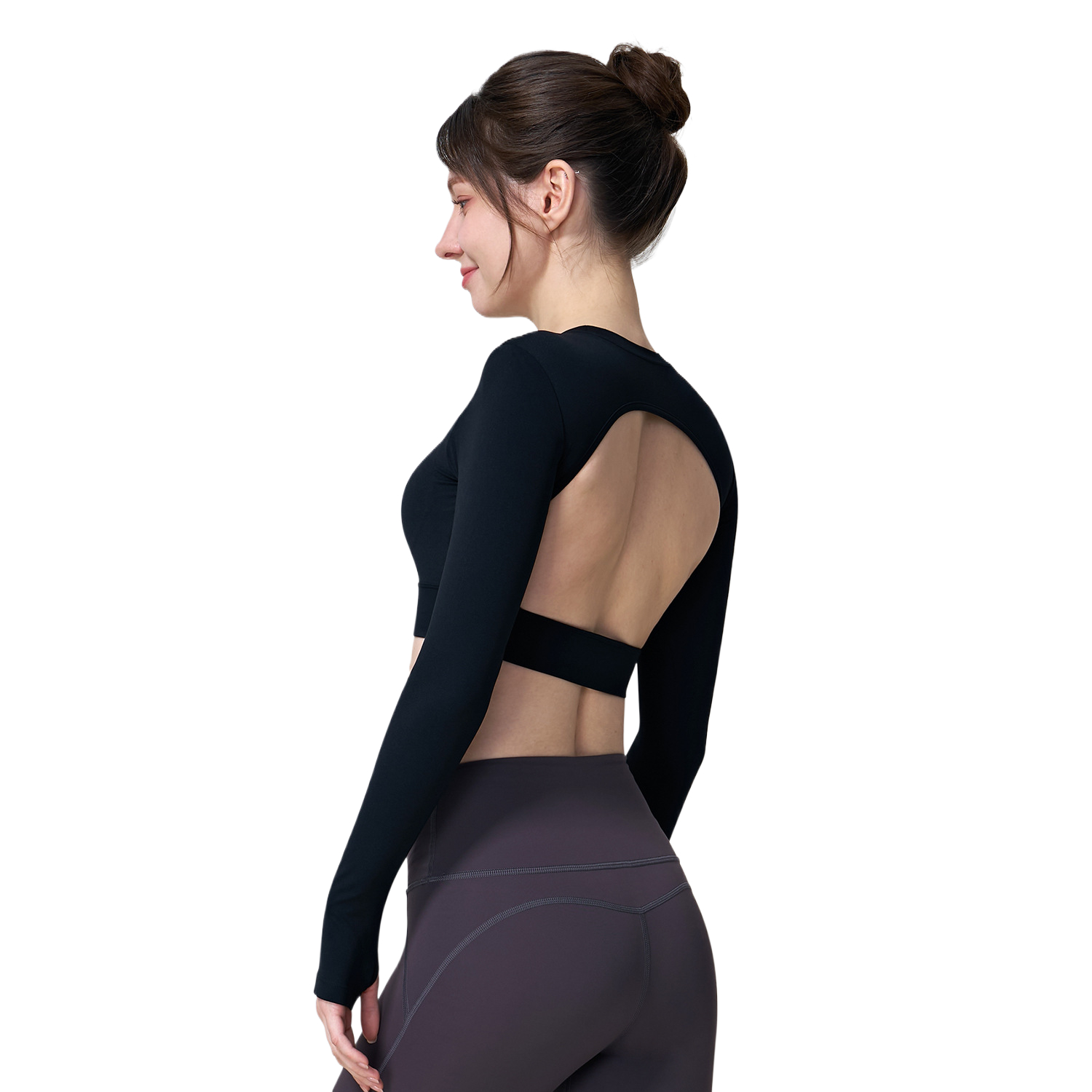 Women's long-sleeve cropped round-neck tight sexy quick-dry breathable yoga top Pilates sports running training fitness wear
