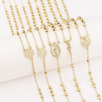 Collier chapelet catholique chrétien CM Fine Jewelry en or laminé 14K avec perles et croix religieuses