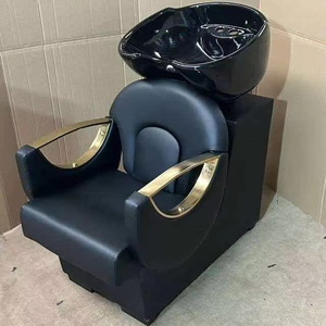 Ensemble de mobilier de salon de beauté noir et or : Bac de lavage, équipement de coiffure, chaise de coiffage, bac à shampoing - Product Image 2