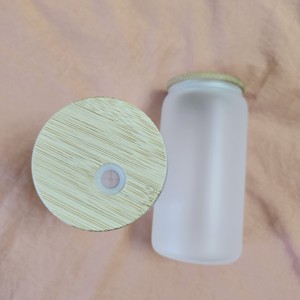 Hotsale 2023 16oz clear Frosted Sublimation Glass Can with Bamboo Lids and Plastic Straws <strong>Customize</strong> Support - Product Image 3