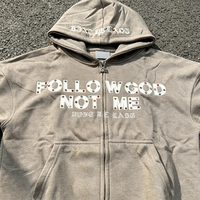 Sweat à capuche zippé intégral surdimensionné pour homme, kaki, avec strass, style gothique, imprimé lettres double face, streetwear vintage, veste décontractée, survêtement