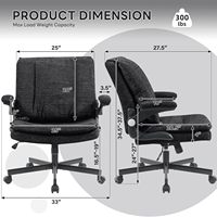 Chaise de bureau ergonomique à jambes croisées avec dossier rabattable et support lombaire dynamique à coussin d'air, siège large, accoudoirs rabattables et roulettes