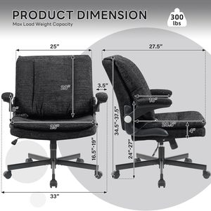 Criss Cross Legged Office <b>Chair</b> with Flip-Up <b>Back</b>&Dynamic Airbag Lumbar <b>Support</b>, Wide Seat Desk <b>Chair</b>, Flip-Up Arms with Wheels - Product Image 2