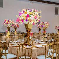 Accessoires de décoration de mariage, supports de fleurs de table en cristal perlé, supports de fleurs ronds en métal doré miroir, centres de table