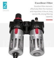 Filtre-régulateur pneumatique en alliage d'aluminium BFC3000 + Lubrificateur (unité FR+L) avec vannes de 8 mm et raccords séparateurs gaz/eau