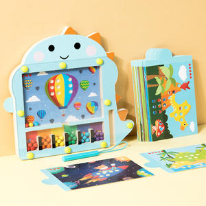 Jouets Montessori pour l'éducation de la petite enfance, reconnaissance des couleurs, planche de tri de perles, jeu de labyrinthe de dinosaures, jouets en bois pour enfants - Product Image 2