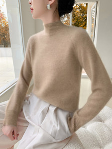 Suéter de Cachemira 100% Pura de Montaña para <span class=keywords><strong>Mujer</strong></span>, Cuello Semi-Alto, Grosor Estándar, Holgado, Suave, Tejido Genuino, Cálido, Otoño, Estilo Coreano - Product Image 3