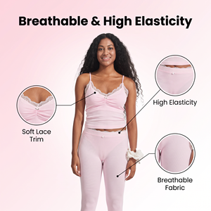 Popolare Set Pigiama Due Pezzi Leggero con Elastico in Vita, Taglia S-XXL, Tinta Unita, Scollo a V in Pizzo per Uso Quotidiano Notturno e Domestico - Product Image 2
