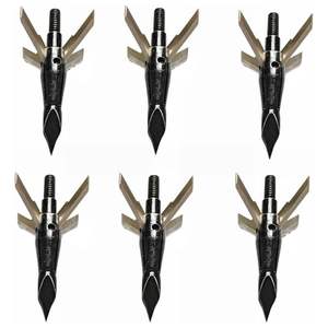 6 unidades de puntas de caza para arco de 4 hojas, 125 grains, de acero inoxidable y aluminio aeronáutico, negras, ensambladas, para carcaja de arco - Product Image 1
