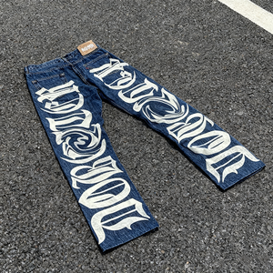 Streetwear Pantalon en jean personnalisé pour pantalons pour hommes Impression Baggy Wash Denim Pantalon en lambeaux empilés de grande taille Jeans pour hommes - Product Image 3