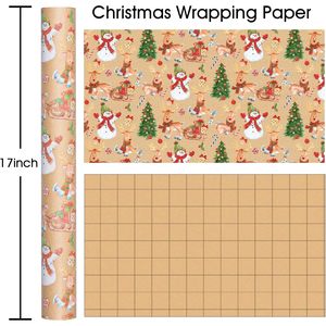 Christmas Wrapping Paper Kraft Reindeer Snowman Tree 17 In X 32.8 Ft Holiday Gift <b>Wrap</b> - Product Image 4
