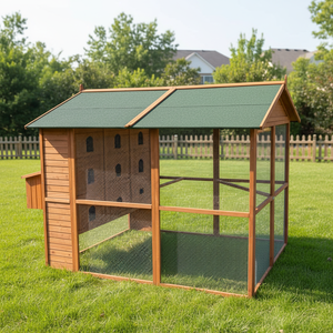 SDB008 Volière à oiseaux de grande taille en bois de sapin durable de haute qualité pour l'extérieur, 9 cages pour perroquets, cage à oiseaux avec filet, toit imperméable - Product Image 3