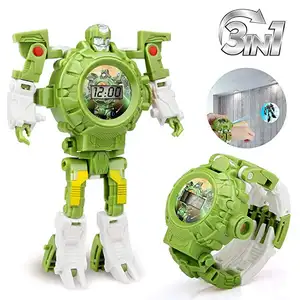 変換おもちゃロボット時計3in1プロジェクションキッズデジタル時計変形ロボットおもちゃ3、4、5-10歳の男の子の女の子