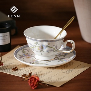 FENN, juegos de té y café elegantes de alta calidad, taza de té con flores inglesas, taza de té y platillo de cerámica de porcelana con borde dorado para el té de la tarde - Product Image 5