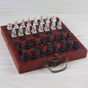 Échiquier pliant en bois 3D antique en terre cuite de Xi'an avec pièces d'échecs, cadeau - Product Image 4