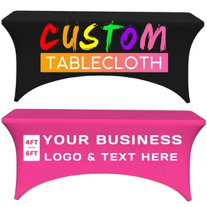 Couverture de table rectangulaire extensible au design personnalisé, nappe ajustée avec logo d'entreprise, pour fêtes de mariage et événements