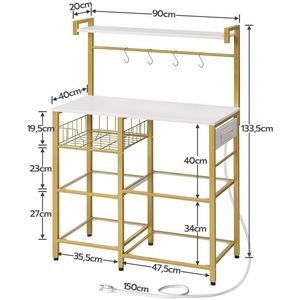 Support <span class=keywords><strong>de</strong></span> <span class=keywords><strong>boulanger</strong></span> moderne blanc/or, prise <span class=keywords><strong>de</strong></span> courant pour micro-ondes, panier pour cuisine, station <span class=keywords><strong>de</strong></span> café et bar, plat <span class=keywords><strong>de</strong></span> service, bol pour nourriture - Product Image 2