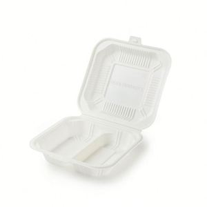 Conteneur alimentaire jetable biodégradable en amidon de maïs à compartiments, blanc, 20,3x20,3 cm, emballage en papier, ensemble de vaisselle de fête - Product Image 3