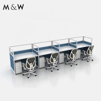 Poste de travail modulaire M&W moderne en aluminium réglable pour 6 personnes, idéal pour le bureau à domicile et l'école