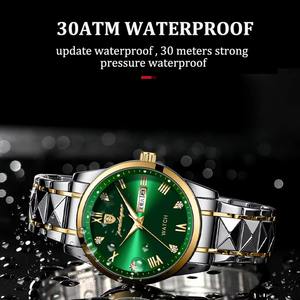 Reloj de pulsera de cuarzo de lujo con esfera verde de acero inoxidable para hombre, resistente al agua, luminoso, con fecha de semana, con aleación de Ronda - Product Image 1