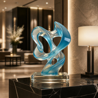 Sculpture en résine bleue transparente abstraite BZY, figurine en ruban cristallin, décoration moderne pour la maison et le bureau, vente en gros, usine OEM