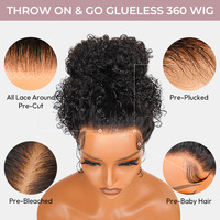 Perruque Lace Front 360 Sans Colle à Cordon Invisible Design, Bouclée Pré-Coiffée, Cheveux Humains Vierges HD Transparent avec Baby Hair