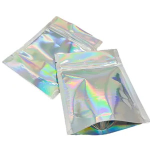 Custom prova dell'odore in piedi sacchetto di alluminio olografico Mylar clearbag cibo imballaggio richiudibile chiusura lampo con finestra