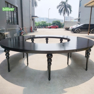 Tavolo da Pranzo <span class=keywords><strong>a</strong></span> Forma di Serpente in Acciaio Inox per Catering Matrimoniale, Tavolo Semicircolare con Piano in Vetro Temperato - Product Image 4