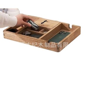 Organizador de escritorio de madera, bandeja rectangular de madera maciza, estilo minimalista, para teléfono, reloj, gafas, auriculares, uso en oficina - Product Image 1
