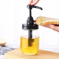 Tarro de vidrio Mason de 500ml para jarabe de arce con bomba dosificadora y etiqueta, ideal para cafeterías, tiendas de té con leche, panaderías y pastelerías.