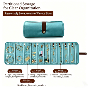 Borsa Porta Gioielli per Collane e Bracciali di Alta Gamma, Borsa per Gioielli di Grande Capacità per Bracciali, Anelli e Portagioie Arrotolabili - Product Image 4