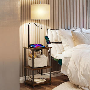 Lampe autoportante personnalisée en usine pour lampadaire de chambre à coucher et de salon avec finition en laiton brossé de table et abat-jour bleu - Product Image 1