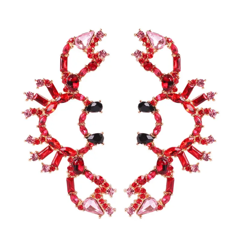 JJ52204 성격 과장된 해양 생물 귀여운 다이아몬드 빨간 게 귀걸이