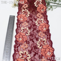 Dentelle extensible bicolore rouge et rose à motif floral, 15 cm, en nylon, vendue au mètre, pour soutien-gorge, lingerie haut de gamme et couture
