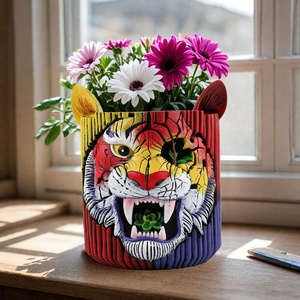 Maceta con Forma de Cara de Tigre de Resina, Escultura de Animal Salvaje, Maceta Decorativa para Hogar, Jardín u Oficina, Maceta de Arte Abstracto Única, Venta al Por Mayor - Product Image 1